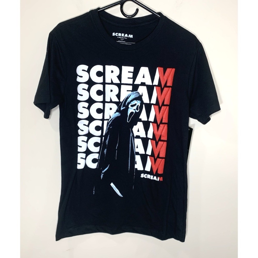 NEW Scream Ghostface T-Shirt Mens Small Black Puffy Letters‎ Movie w/Tag